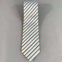 ERMENEGILDO ZEGNA Corbata de Sarga de Algodón y Seda a Rayas Diagonales Azul Marrón Blanco