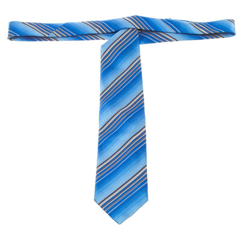 Men's Ermenegildo Zegna Blue Diagonal Striped Silk Tie For Sale