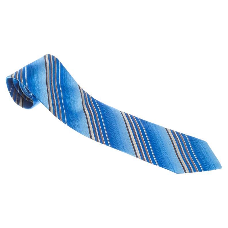 Ermenegildo Zegna Blue Diagonal Striped Silk Tie For Sale