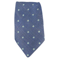 ERMENEGILDO ZEGNA Blue Floral Silk / Flax Tie