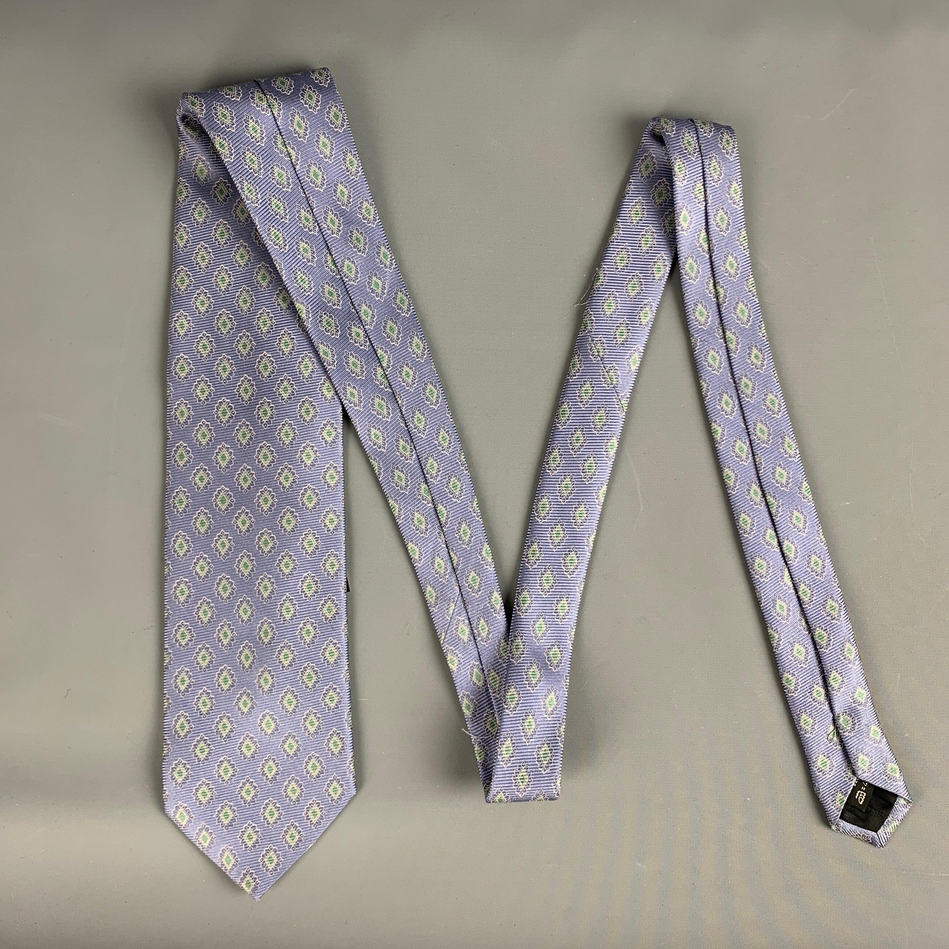 ERMENEGILDO ZEGNA Blue Green Rhombus Silk Tie In Good Condition For Sale In San Francisco, CA