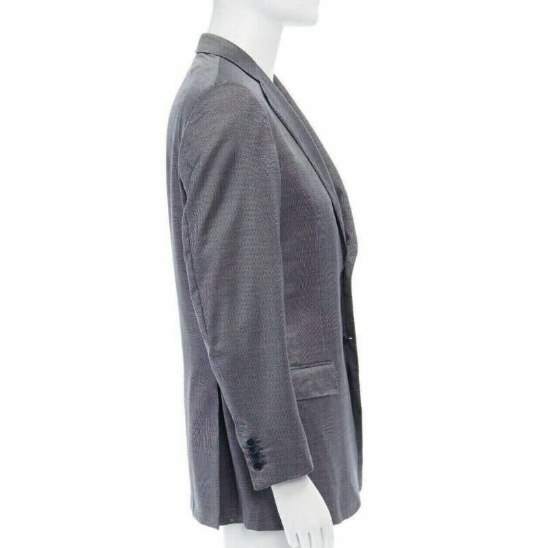 ERMENEGILDO ZEGNA blue grey silk wool dual button classic blazer jacket 50R L In Excellent Condition For Sale In Hong Kong, NT