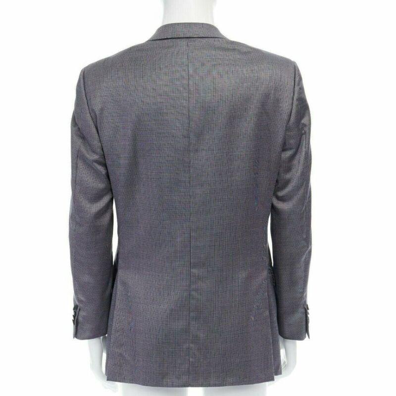 Men's ERMENEGILDO ZEGNA blue grey silk wool dual button classic blazer jacket 50R L For Sale