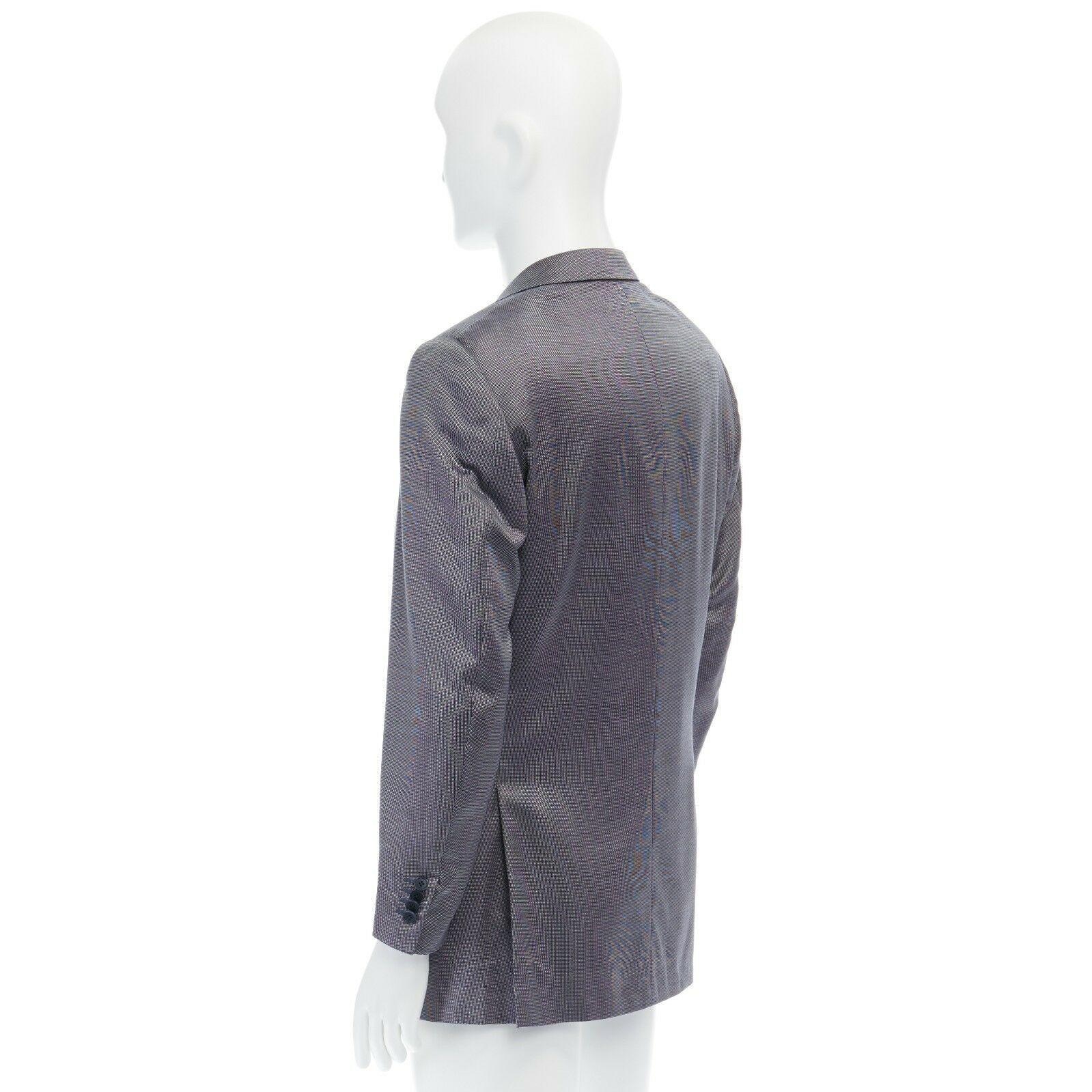 ERMENEGILDO ZEGNA blue grey silk wool dual button classic blazer jacket 50R L In Excellent Condition In Hong Kong, NT