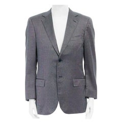 ERMENEGILDO ZEGNA blue grey silk wool dual button classic blazer jacket 50R L