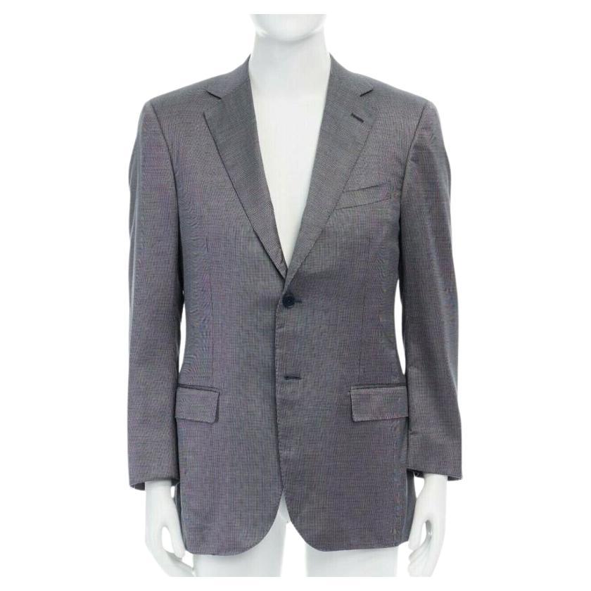 ERMENEGILDO ZEGNA blue grey silk wool dual button classic blazer jacket 50R L For Sale