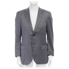 ERMENEGILDO ZEGNA blue grey silk wool dual button classic blazer jacket 50R L