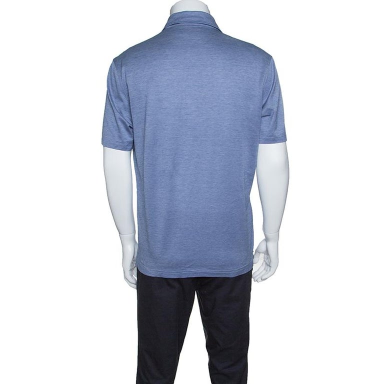 Ermenegildo Zegna Blue Honeycomb Pattern Short Sleeve Polo T-Shirt M ...