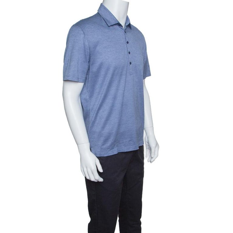 Ermenegildo Zegna Blue Honeycomb Pattern Short Sleeve Polo T-Shirt M ...