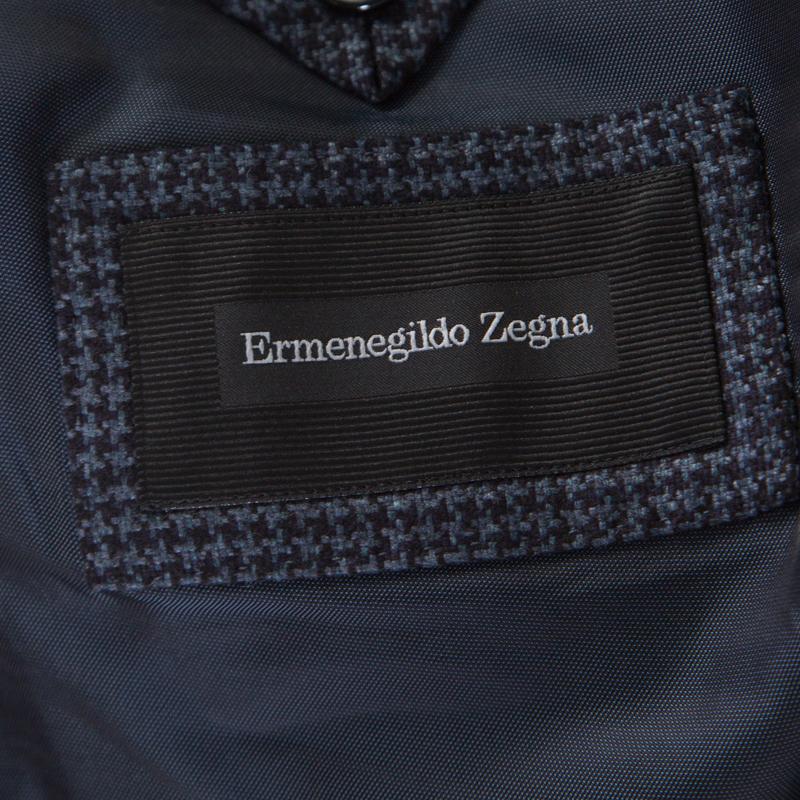 Ermenegildo Zegna Blue Houndstooth Silk Cashmere Easy Fit Mila Blazer 5