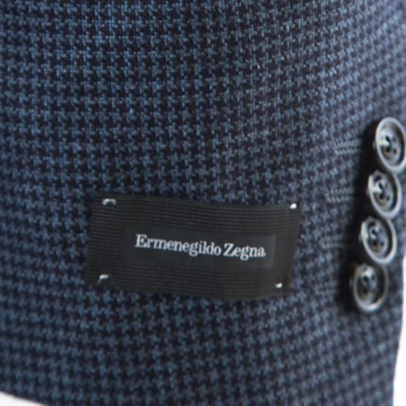 Ermenegildo Zegna Blue Houndstooth Silk Cashmere Easy Fit Mila Blazer In Excellent Condition In Dubai, Al Qouz 2