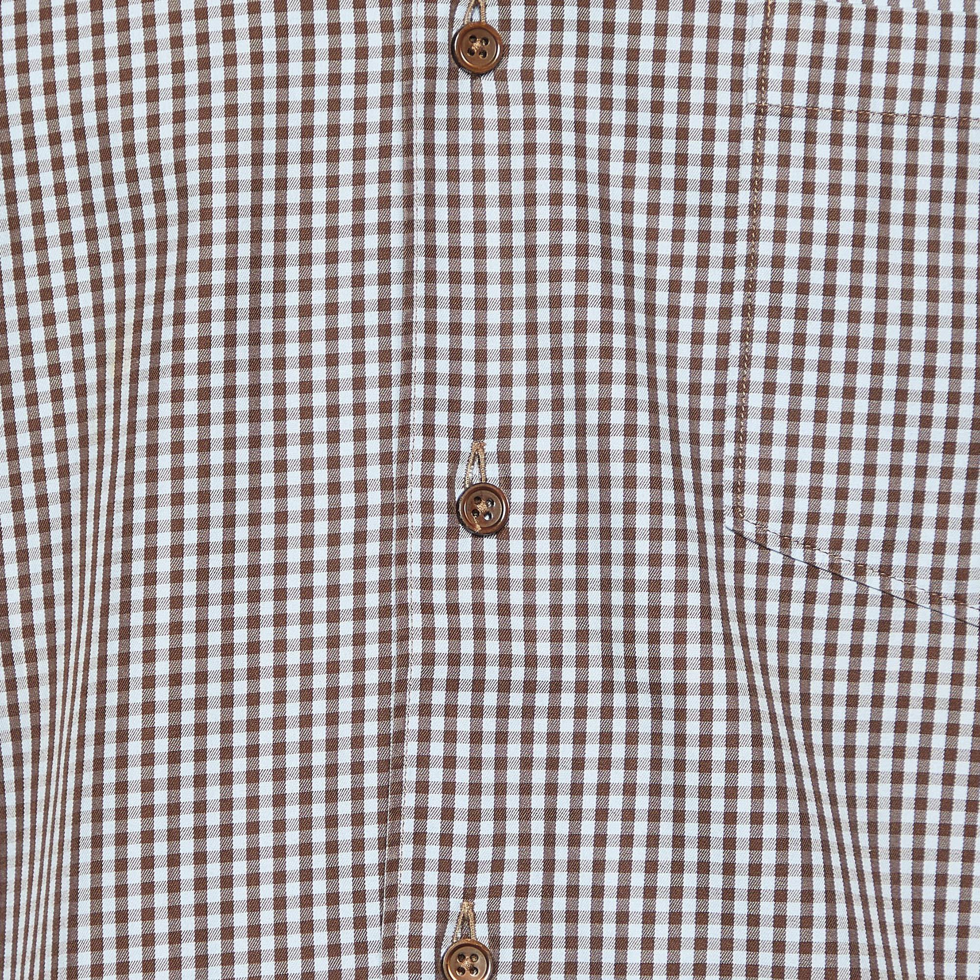 Gray Ermenegildo Zegna Blue Micro Checked Cotton Button Down Shirt M For Sale