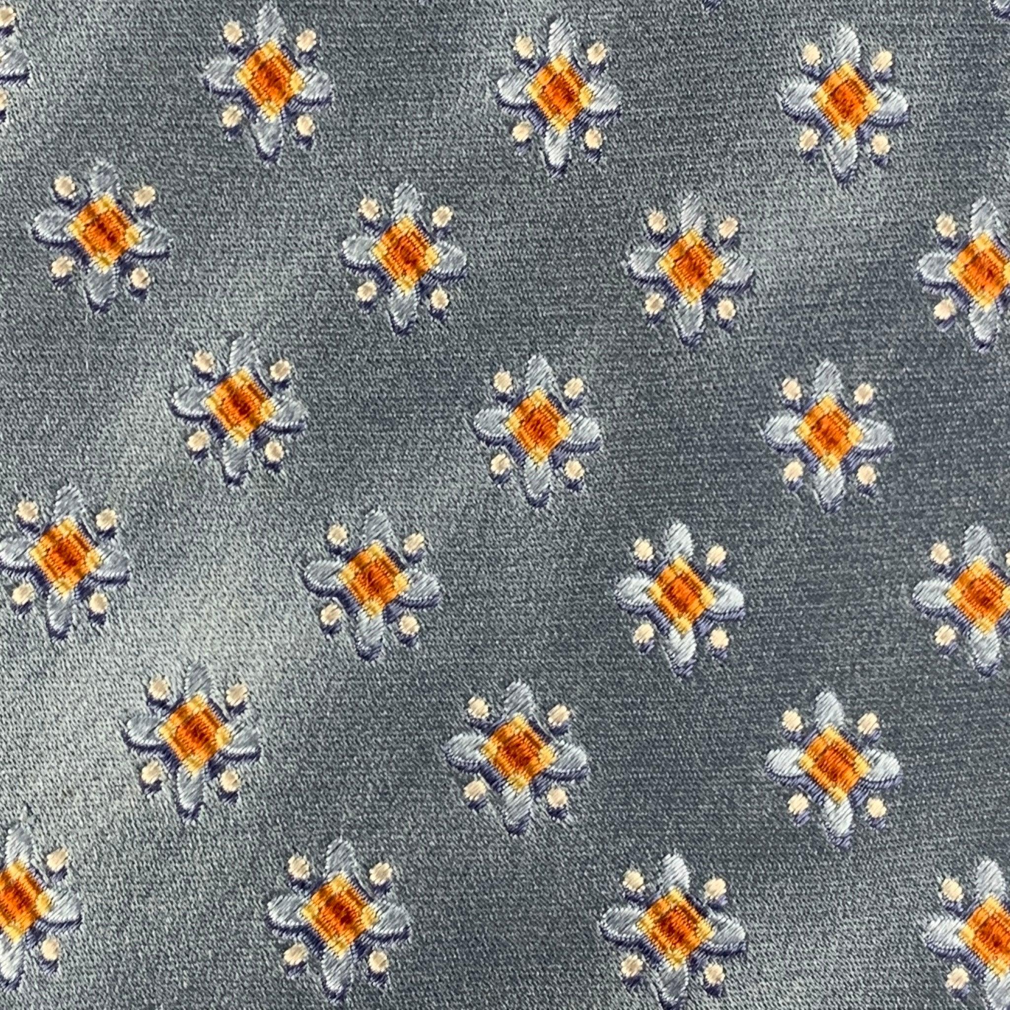 ERMENEGILDO ZEGNA Blue Orange Abstract Floral Silk Satin Tie In Good Condition For Sale In San Francisco, CA