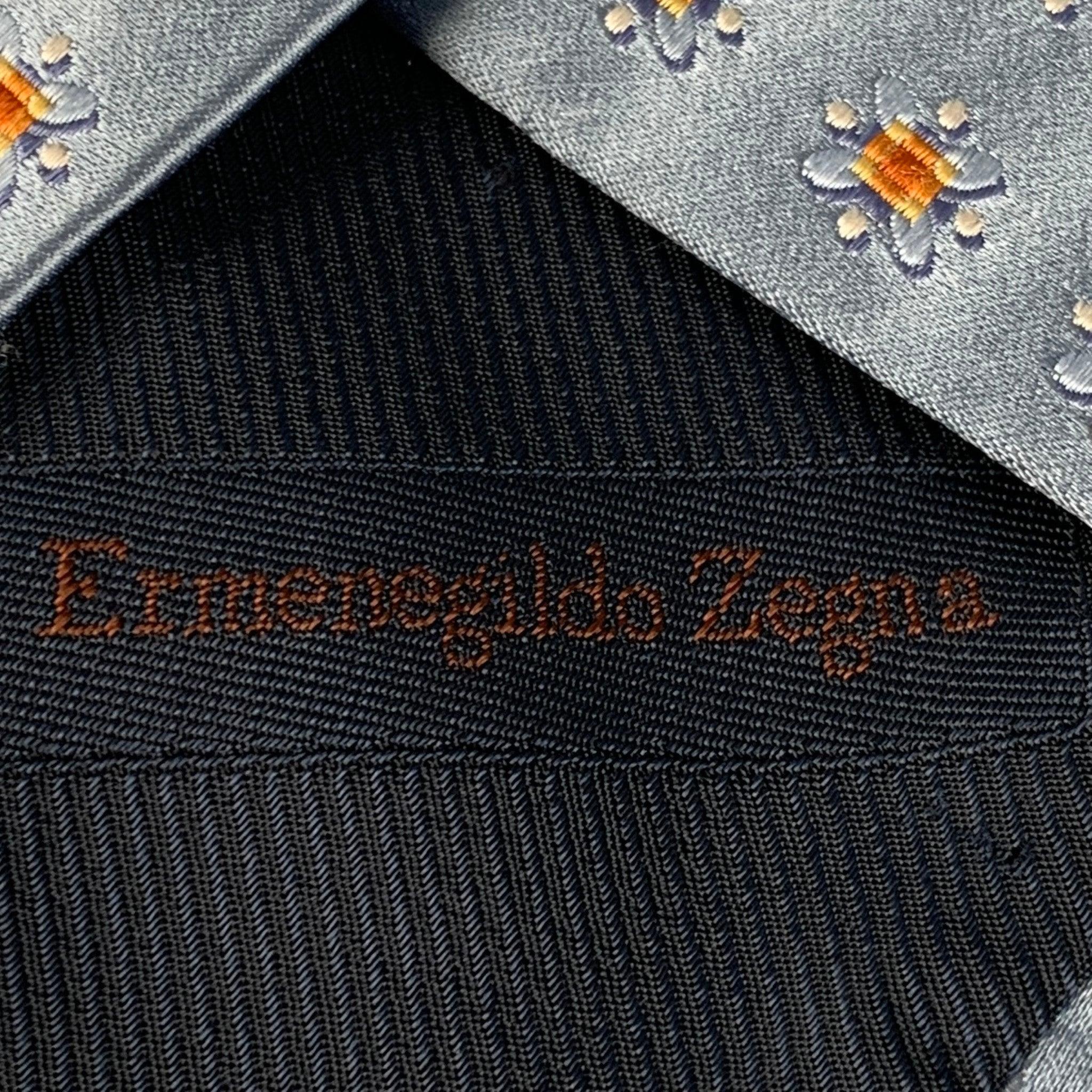 ERMENEGILDO ZEGNA Blau Orange Abstrakt Floral Seidensatin Krawatte Herren im Angebot