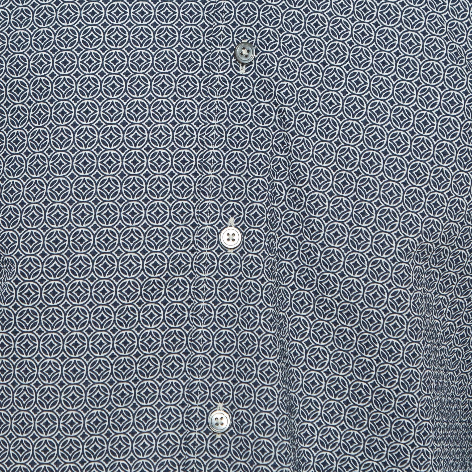 Grigio Ermenegildo Zegna Camicia in cotone stampato e testurizzato blu M. I. in vendita