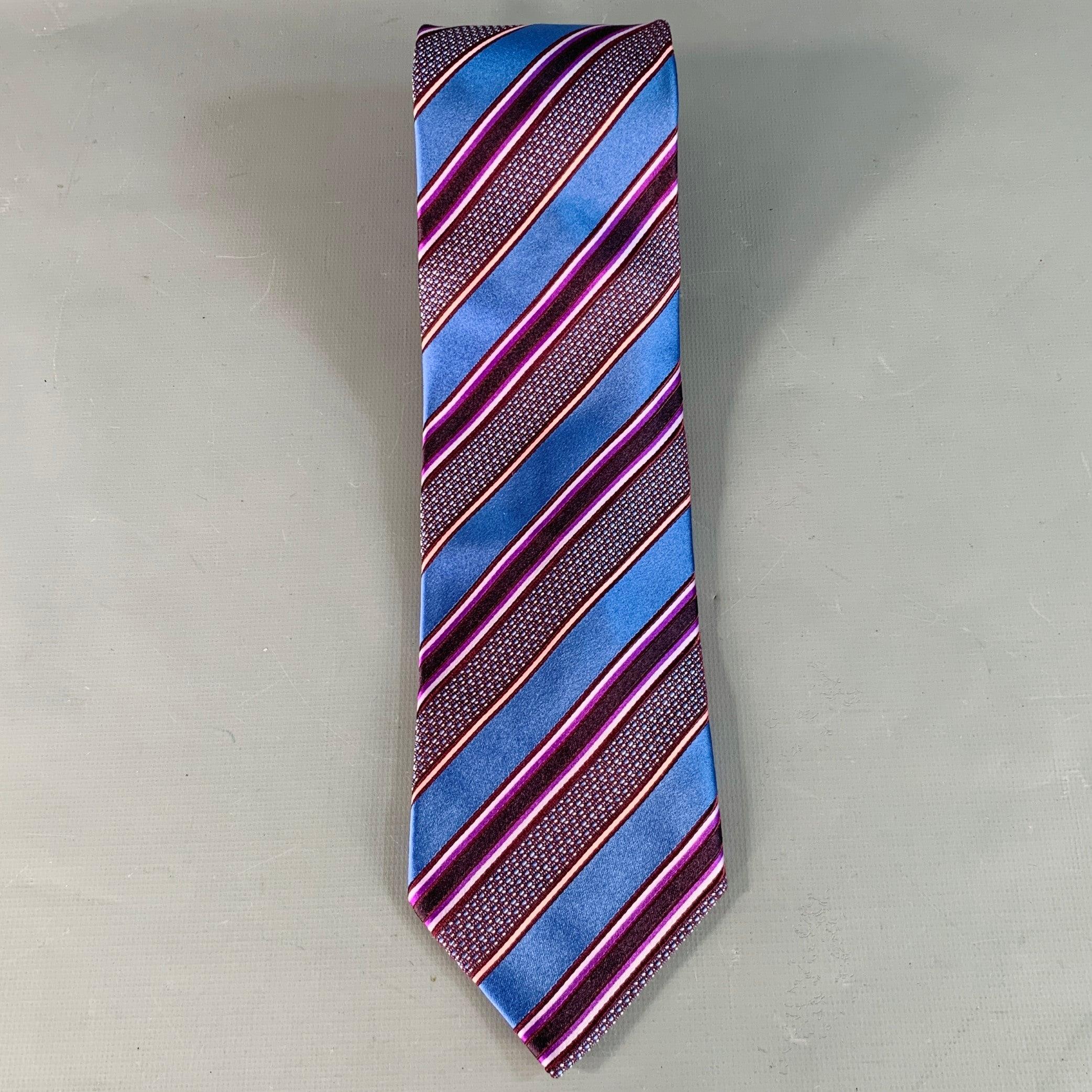 Viola Cravatta in seta a righe diagonali blu-viola di Ermenegildo Zegna in vendita