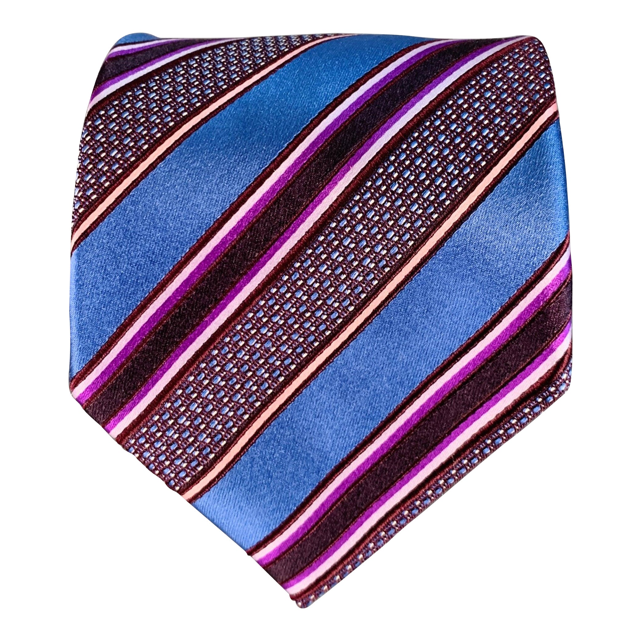 Cravatta in seta a righe diagonali blu-viola di Ermenegildo Zegna in vendita