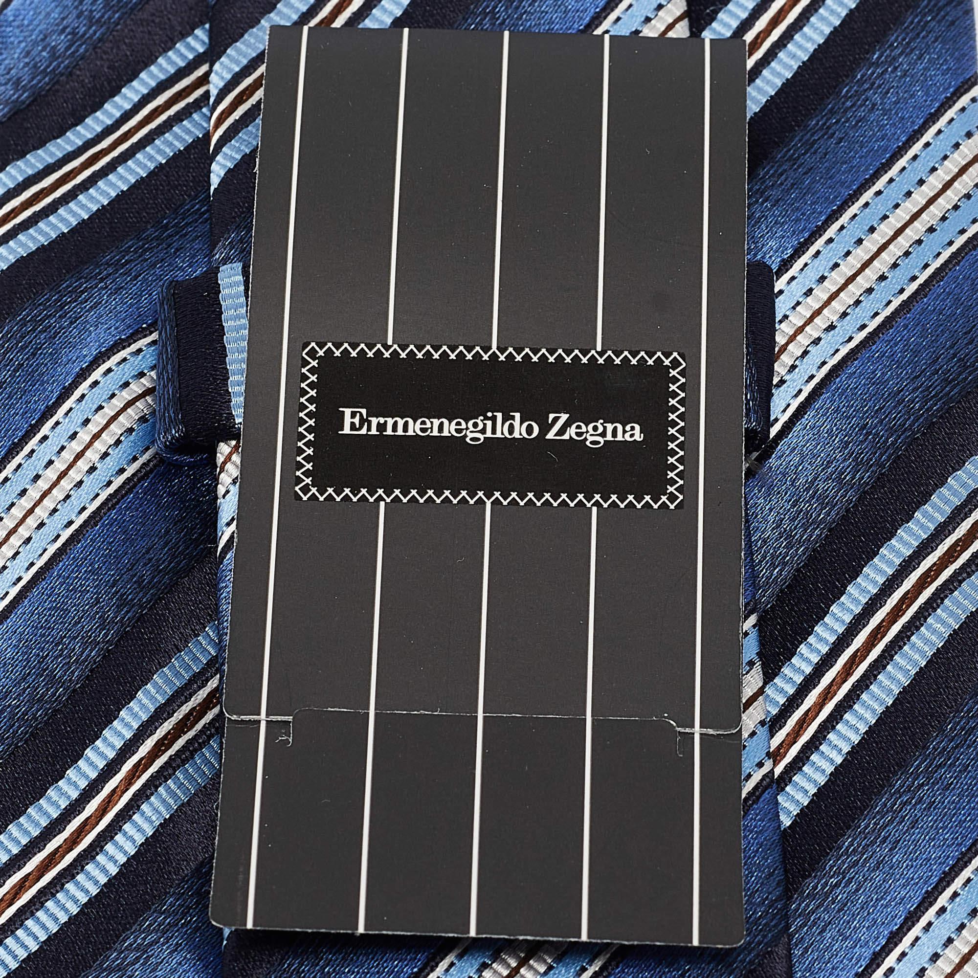 Ermenegildo Zegna Blue Striped Silk Tie For Sale 1
