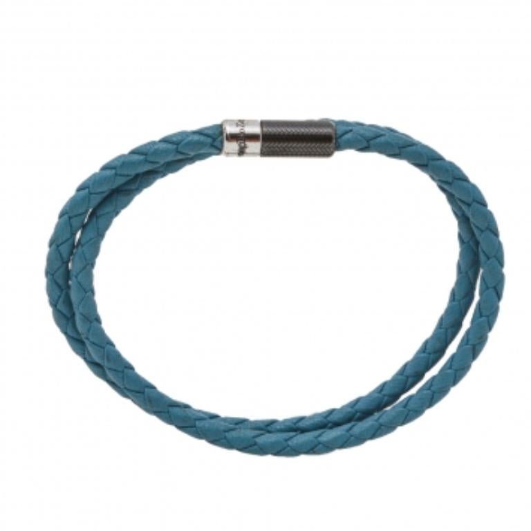 Ermenegildo Zegna Blue Woven Leather Double Wrap Bracelet In Fair Condition For Sale In Dubai, Al Qouz 2