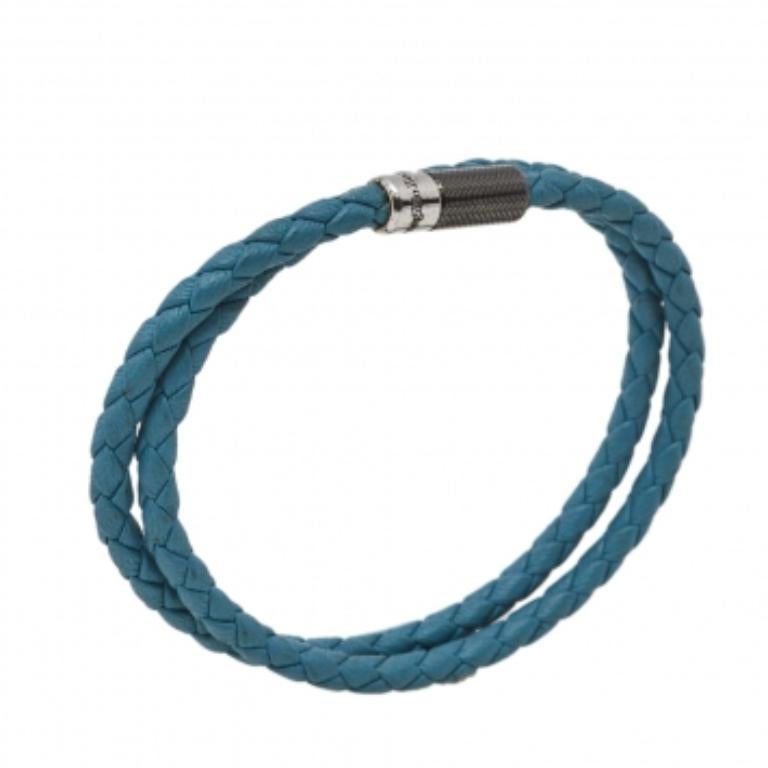 Men's Ermenegildo Zegna Blue Woven Leather Double Wrap Bracelet For Sale