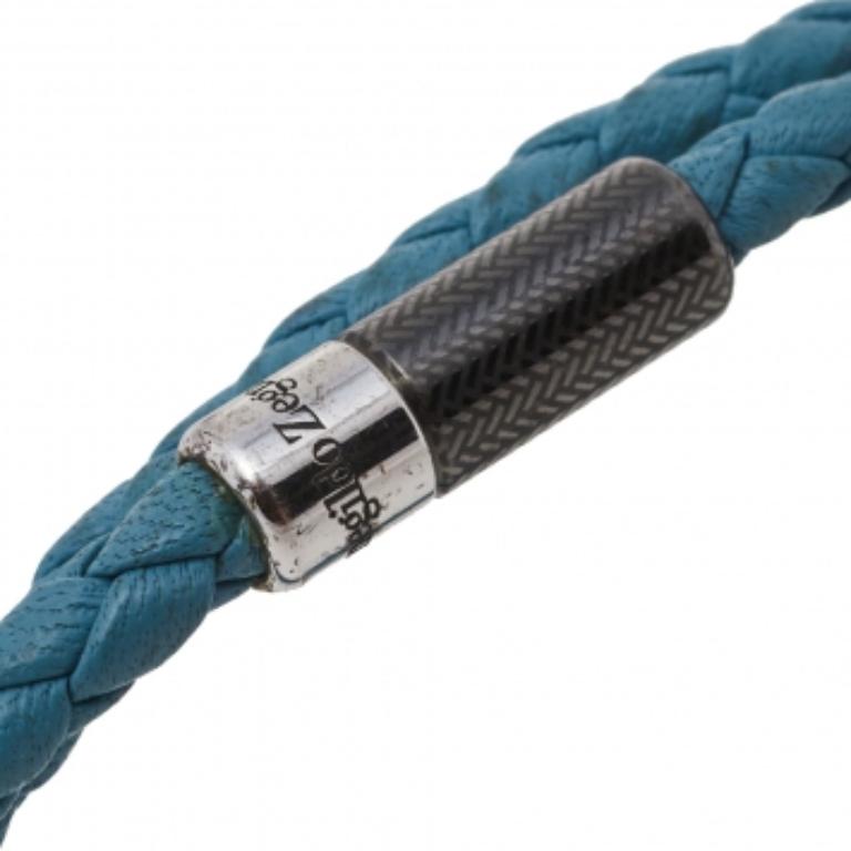 Ermenegildo Zegna Blue Woven Leather Double Wrap Bracelet For Sale 1