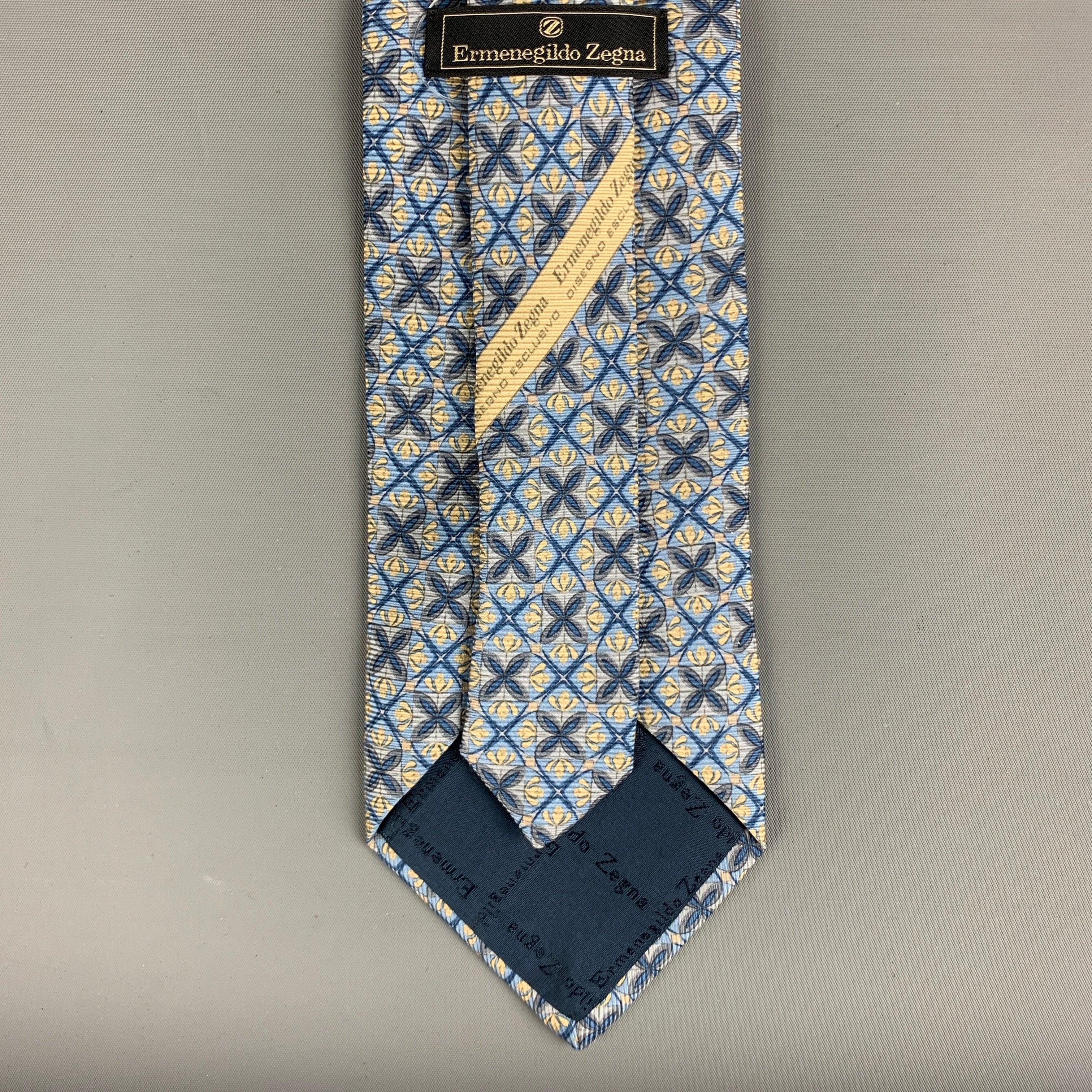 Men's ERMENEGILDO ZEGNA Blue Yellow Abstrack Floral Silk Tie For Sale