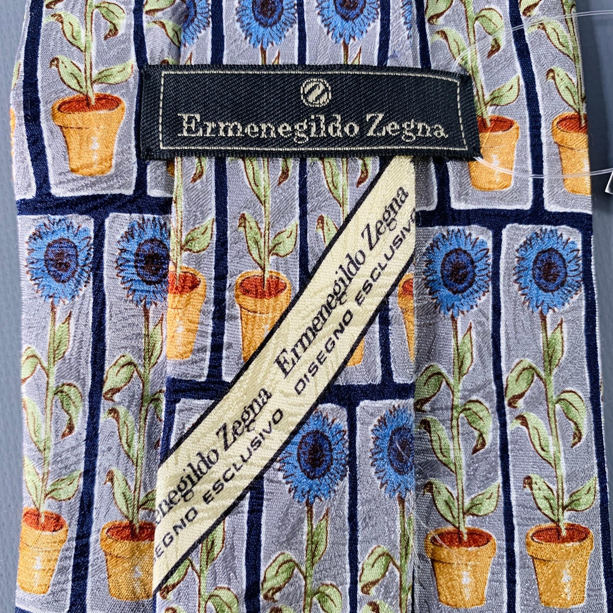 Beige Cravatta in seta floreale blu-gialla di Ermenegildo Zegna in vendita