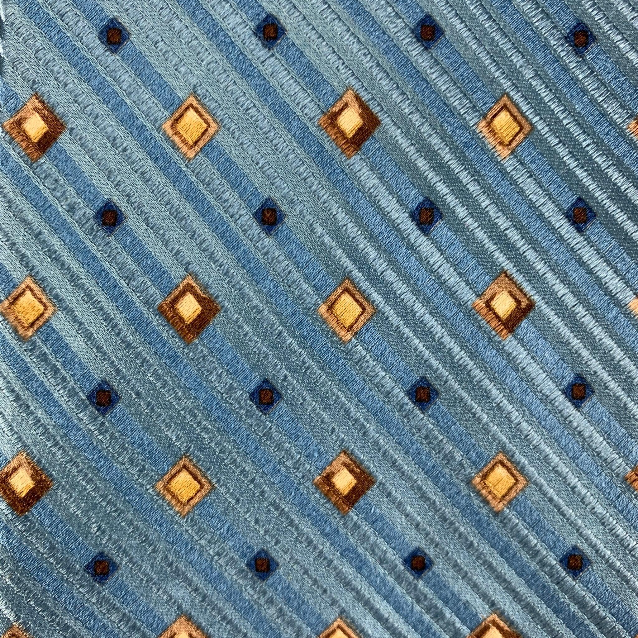 ERMENEGILDO ZEGNA Blue & Yellow Rhombus Silk Tie In Good Condition For Sale In San Francisco, CA