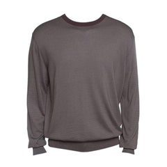 Ermenegildo Zegna Brown and Grey Contrast Crew Neck Sweater XXL