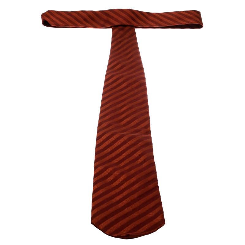 Men's Ermenegildo Zegna Brown and Maroon Diagonal Striped Traditional tie