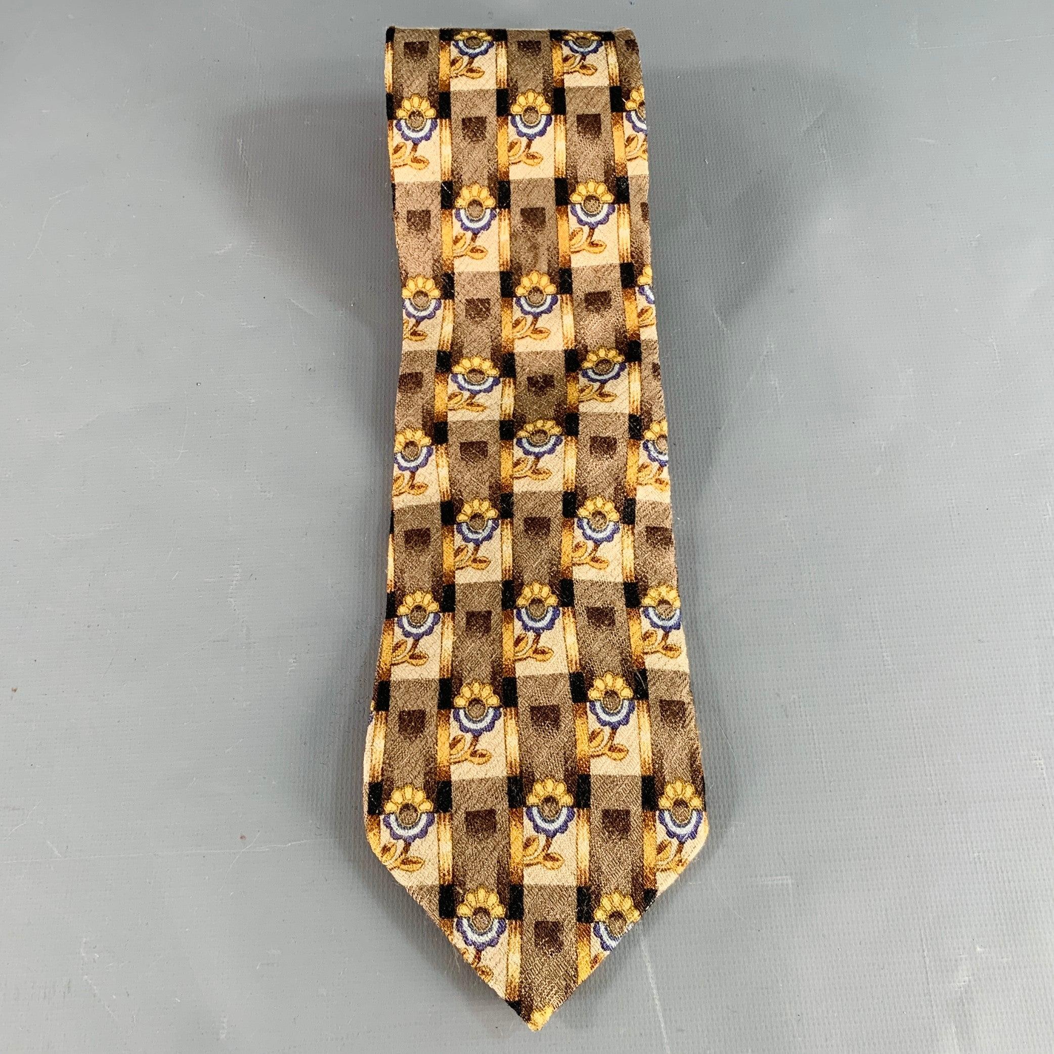 Cravatta in seta Ermenegildo Zegna Marrone Beige Astratto Floreale In condizioni buone in vendita a San Francisco, CA