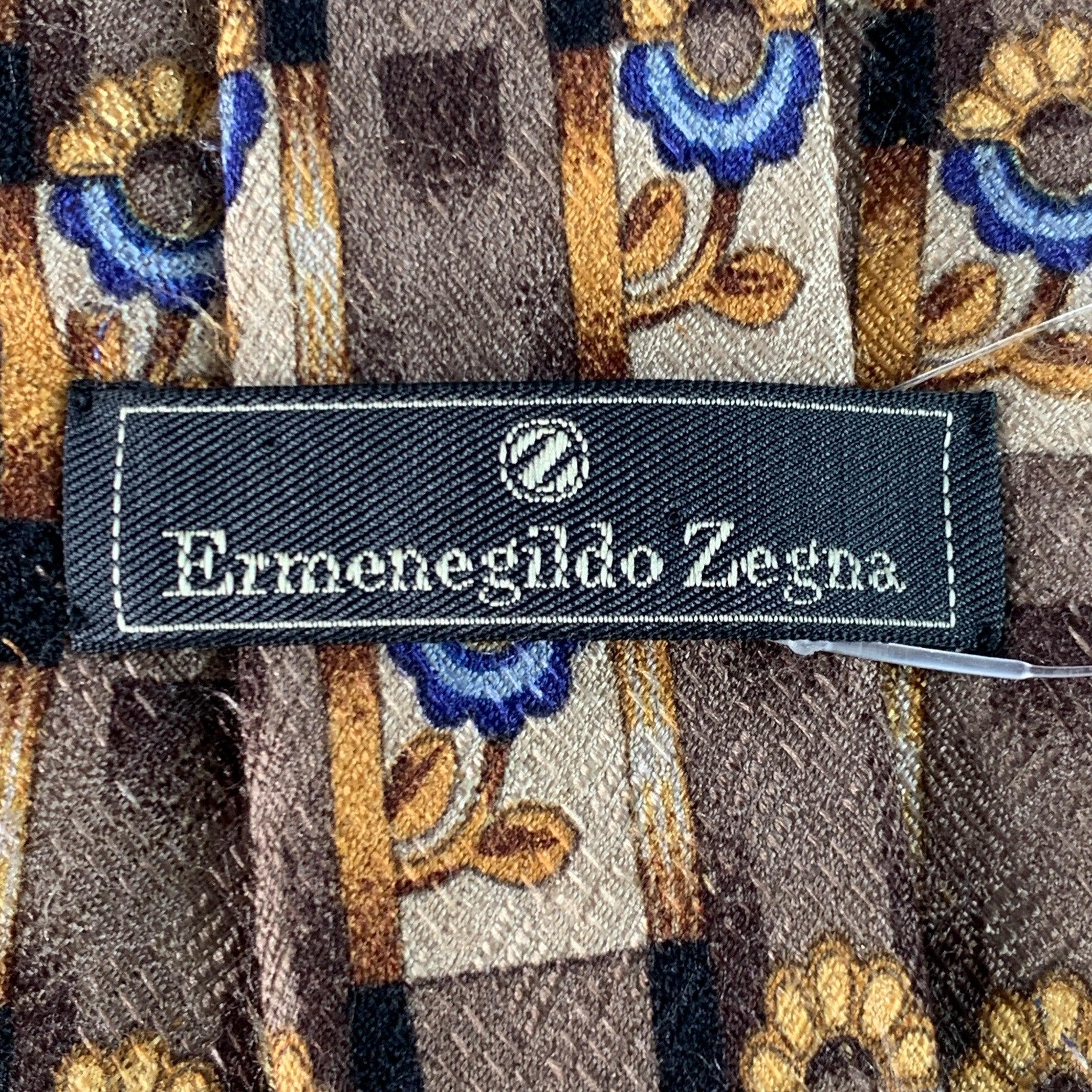 Uomo Cravatta in seta Ermenegildo Zegna Marrone Beige Astratto Floreale in vendita