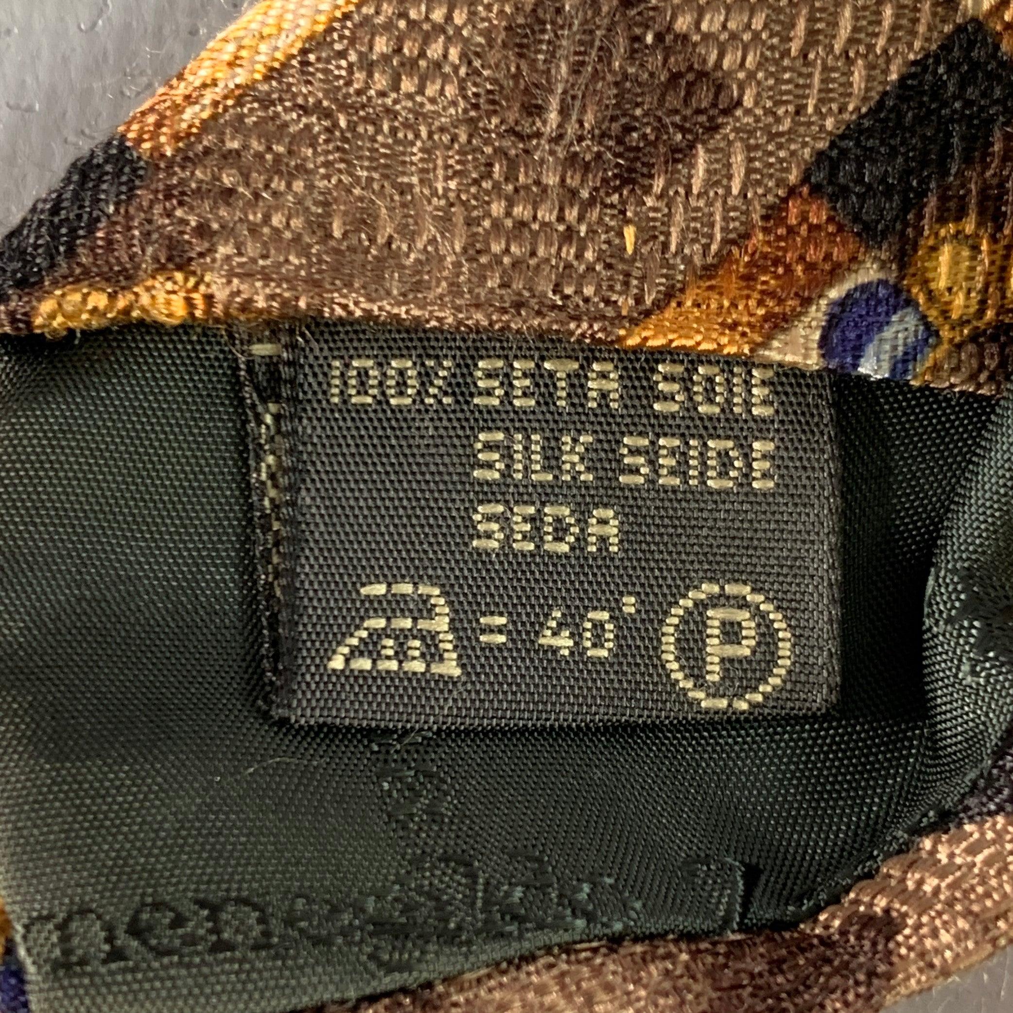 Cravatta in seta Ermenegildo Zegna Marrone Beige Astratto Floreale in vendita 1