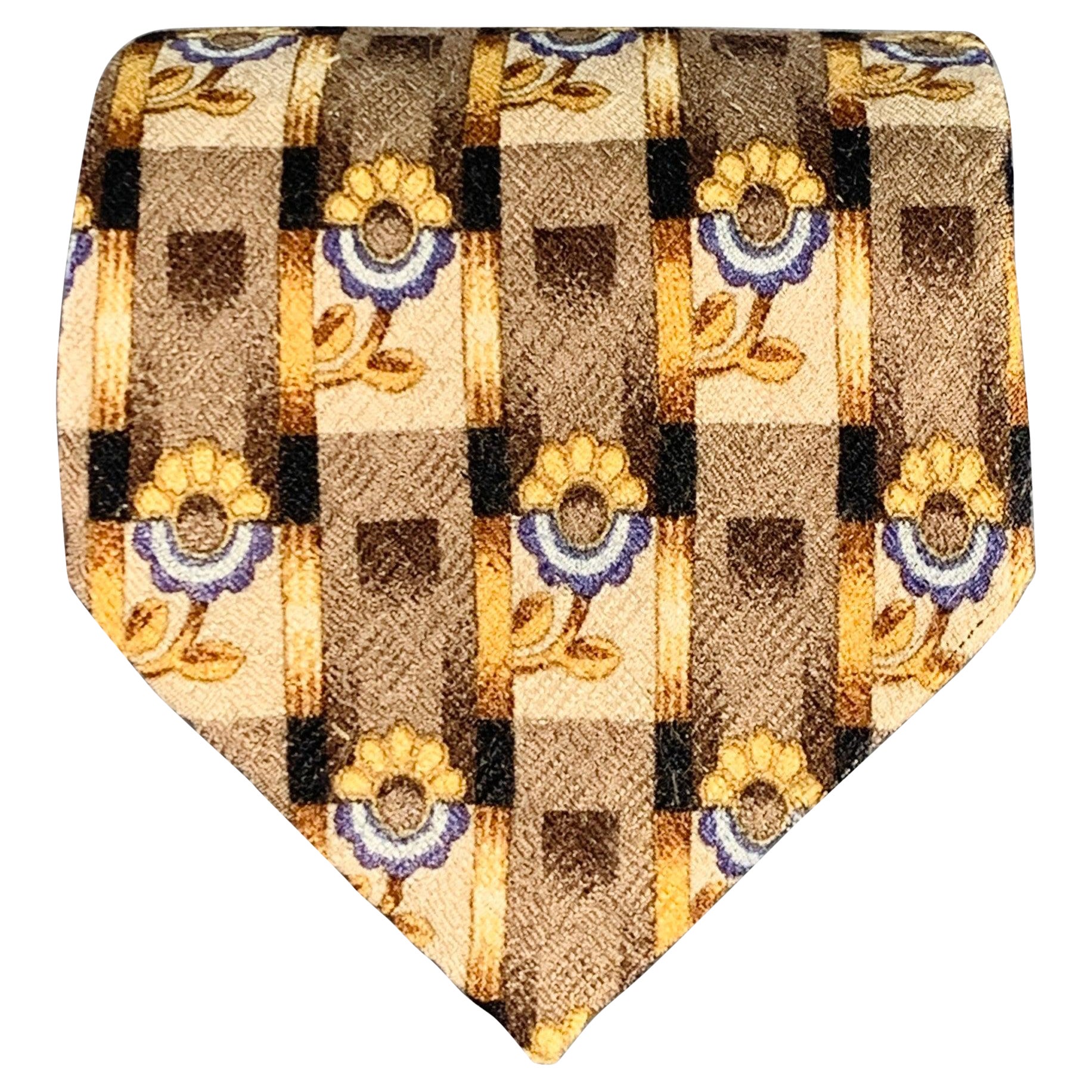 Cravatta in seta Ermenegildo Zegna Marrone Beige Astratto Floreale in vendita