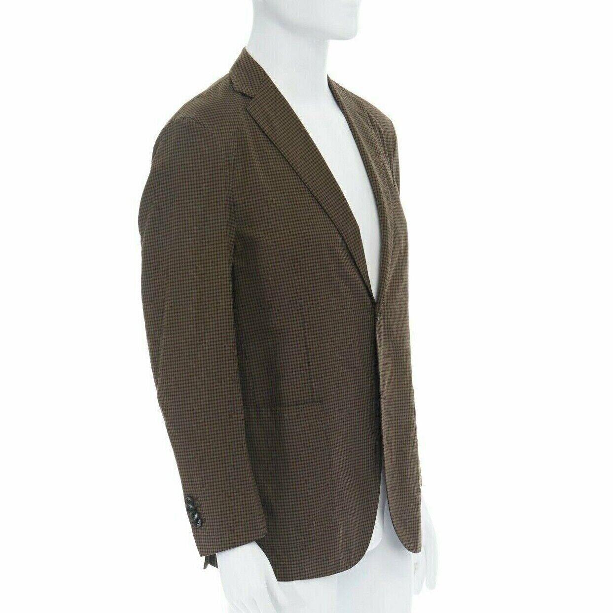 ERMENEGILDO ZEGNA brown black checked cotton wool blend blazer jacket EU50 L In Good Condition In Hong Kong, NT