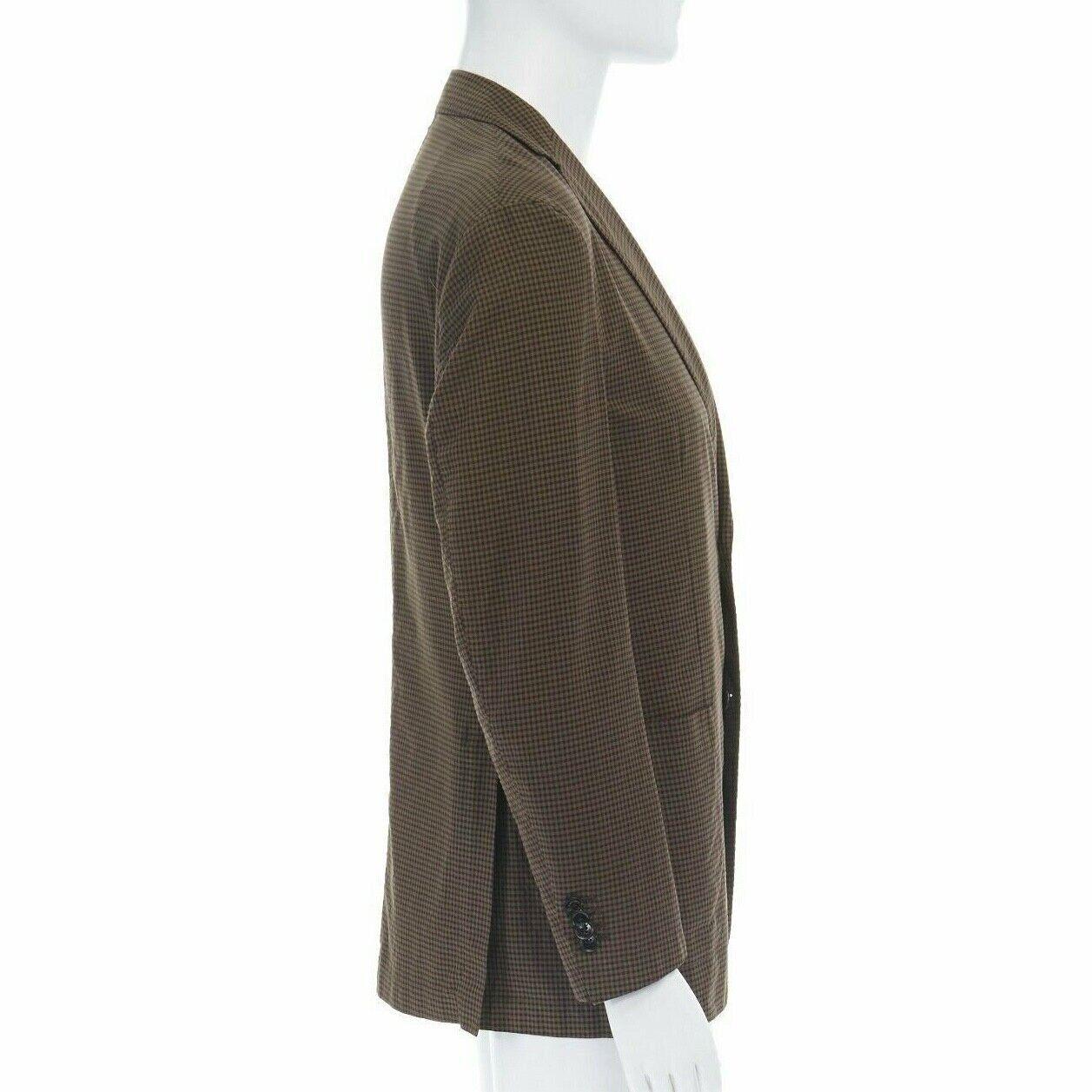 Men's ERMENEGILDO ZEGNA brown black checked cotton wool blend blazer jacket EU50 L
