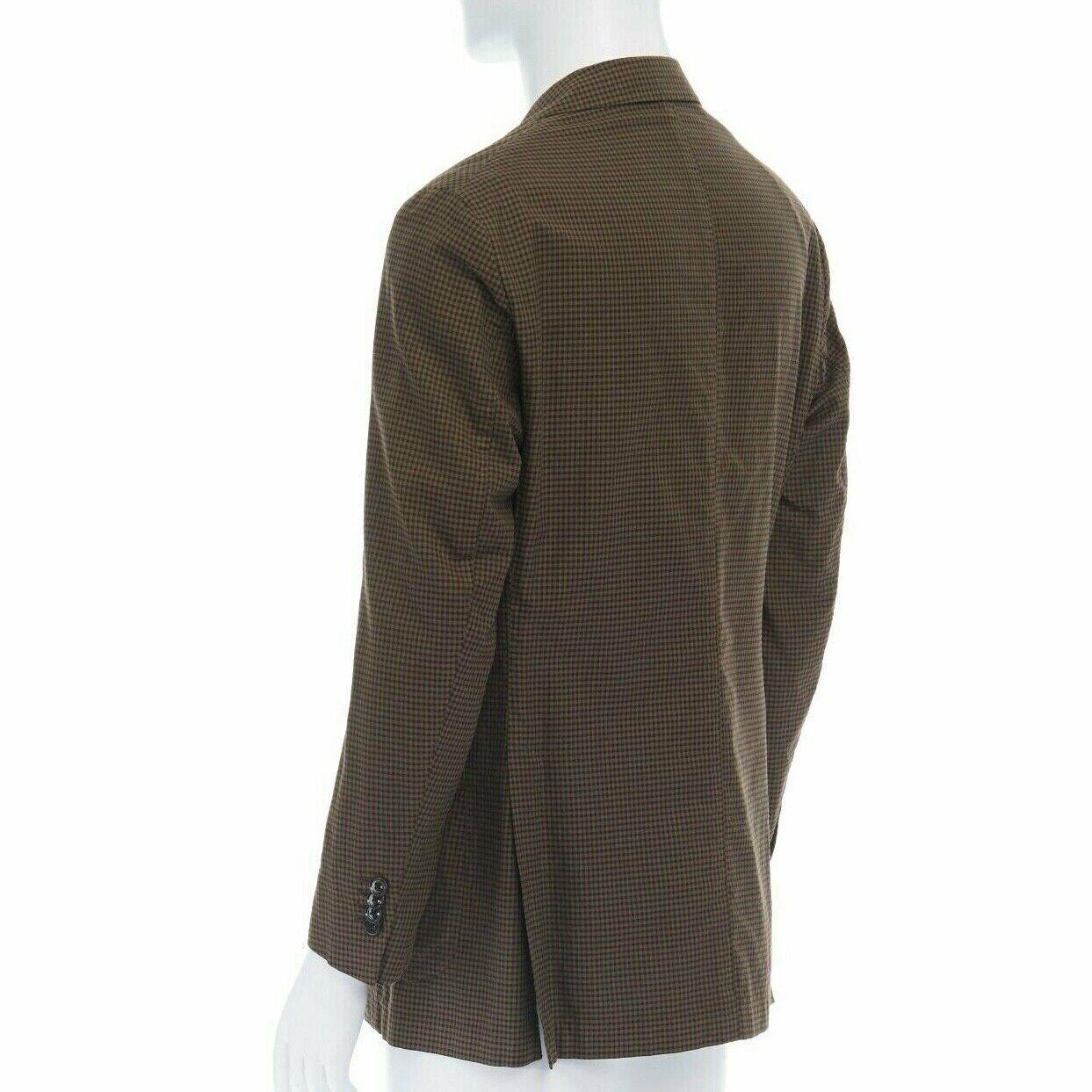 ERMENEGILDO ZEGNA brown black checked cotton wool blend blazer jacket EU50 L 2