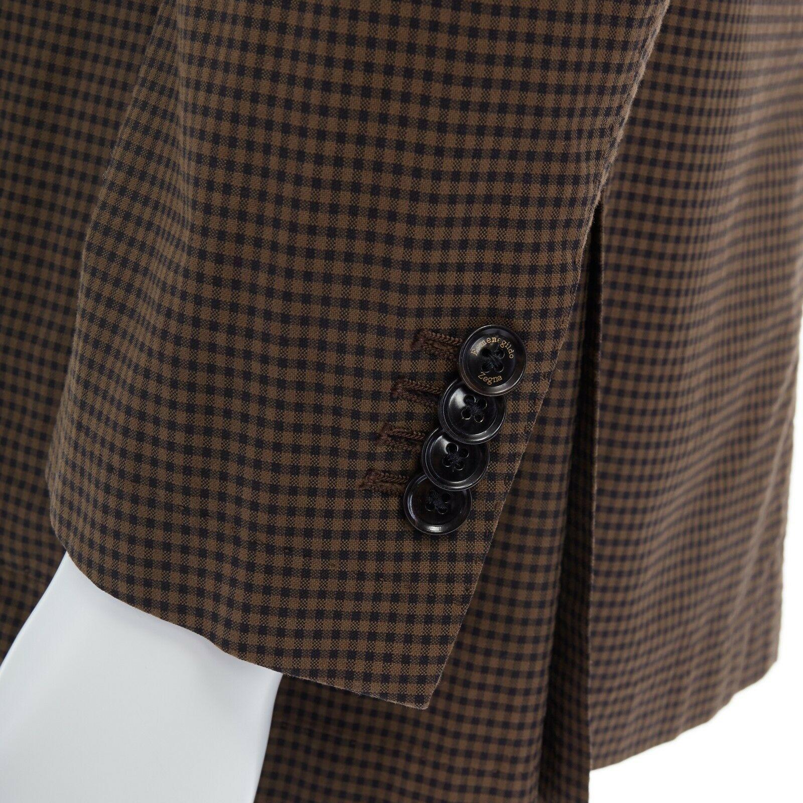 ERMENEGILDO ZEGNA brown black checked cotton wool blend blazer jacket EU50 US40 2