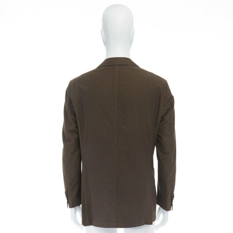 ERMENEGILDO ZEGNA brown black checked cotton wool blend blazer jacket ...