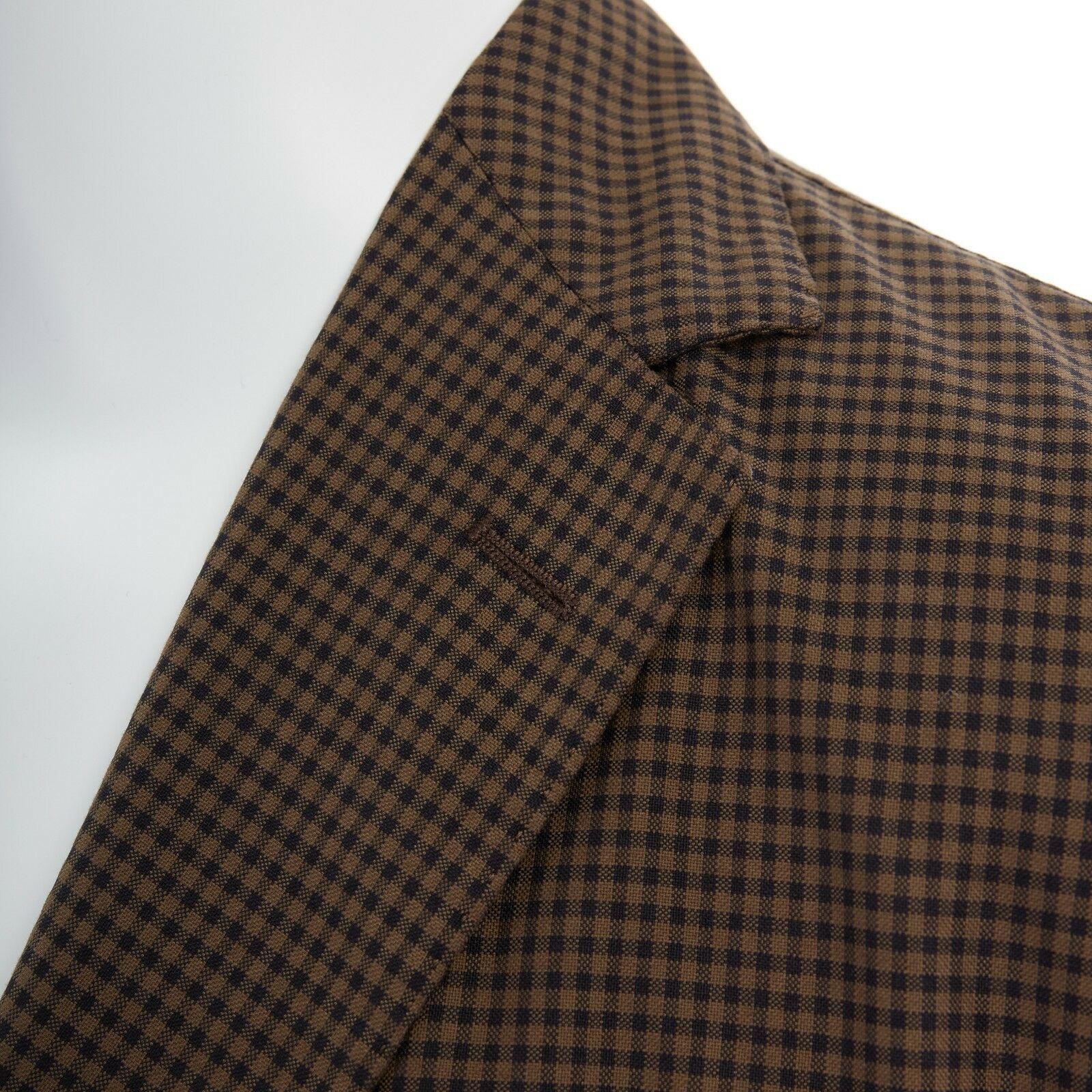 Men's ERMENEGILDO ZEGNA brown black checked cotton wool blend blazer jacket EU50 US40