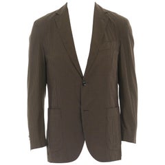 ERMENEGILDO ZEGNA brown black checked cotton wool blend blazer jacket EU50 US40