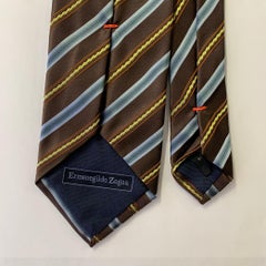 ERMENEGILDO ZEGNA Brown Blue Stripe Silk Cotton Tie