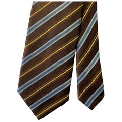 Cravatta in seta e cotone a righe blu e marrone di Ermenegildo Zegna