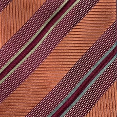 ERMENEGILDO ZEGNA Brown Copper Diagonal Stripe Silk Cotton Tie