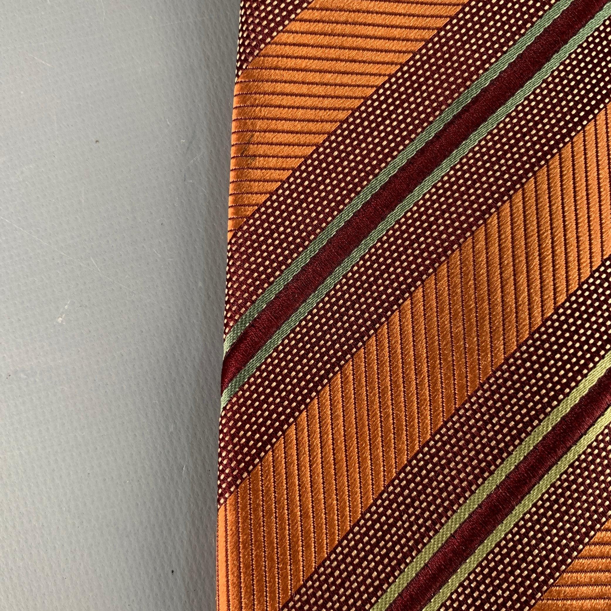 Ermenegildo Zegna Cravate en soie et coton à rayures diagonales marron et cuivre en vente 2