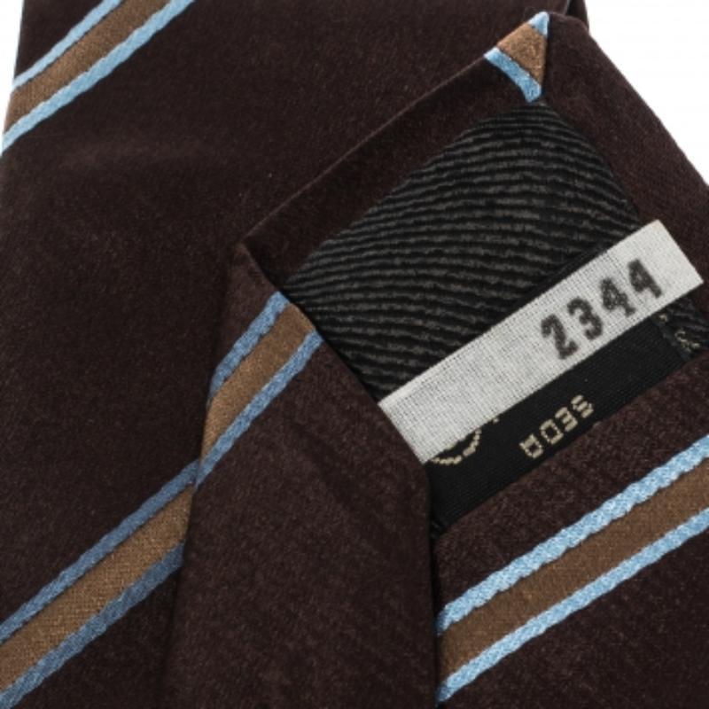 Uomo Cravatta tradizionale in seta a righe diagonali marrone di Ermenegildo Zegna in vendita