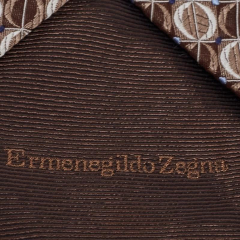 Men's Ermenegildo Zegna Brown Geometric Pattern Jacquard Silk Tie For Sale