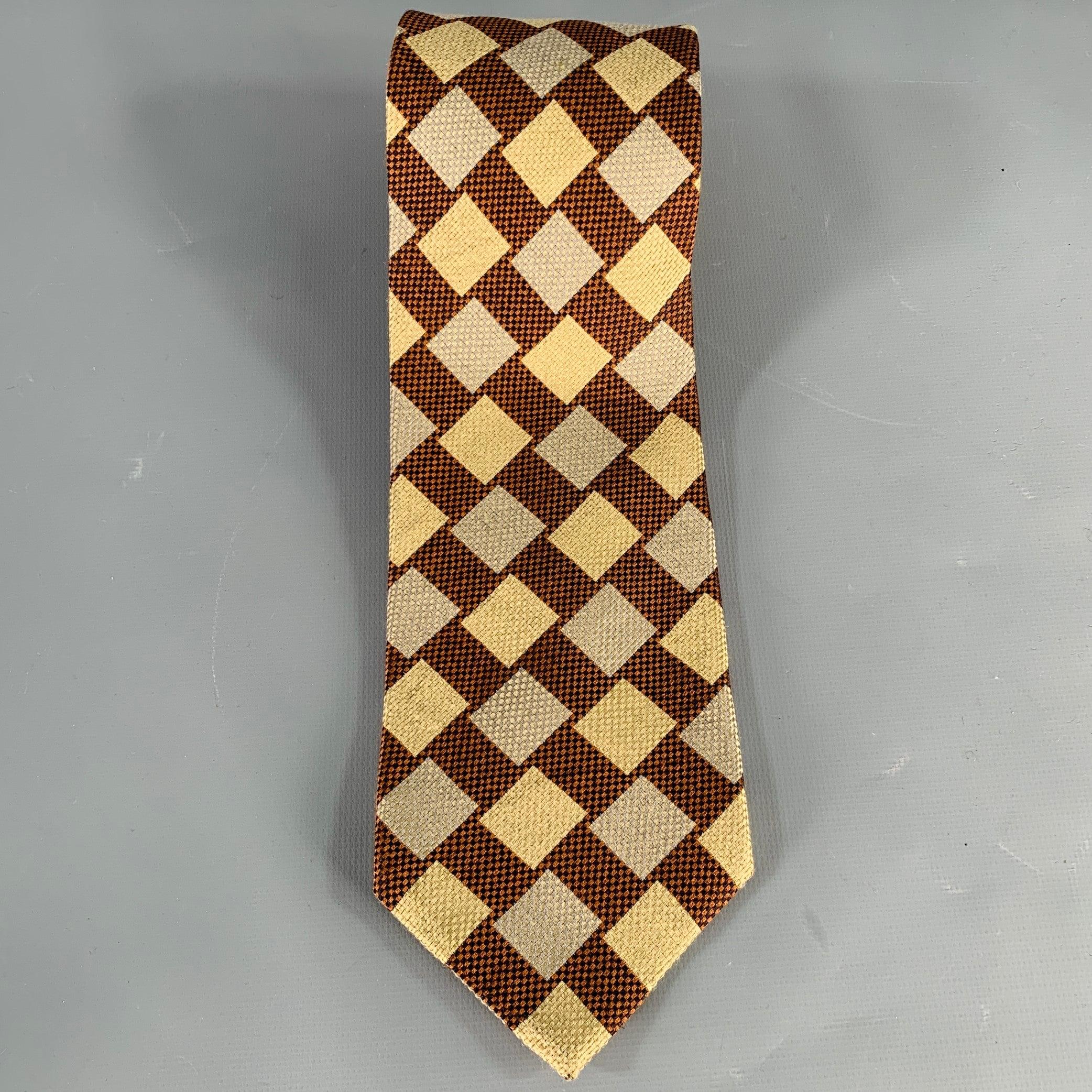 Gray ERMENEGILDO ZEGNA Brown Grey Squares Silk Tie
