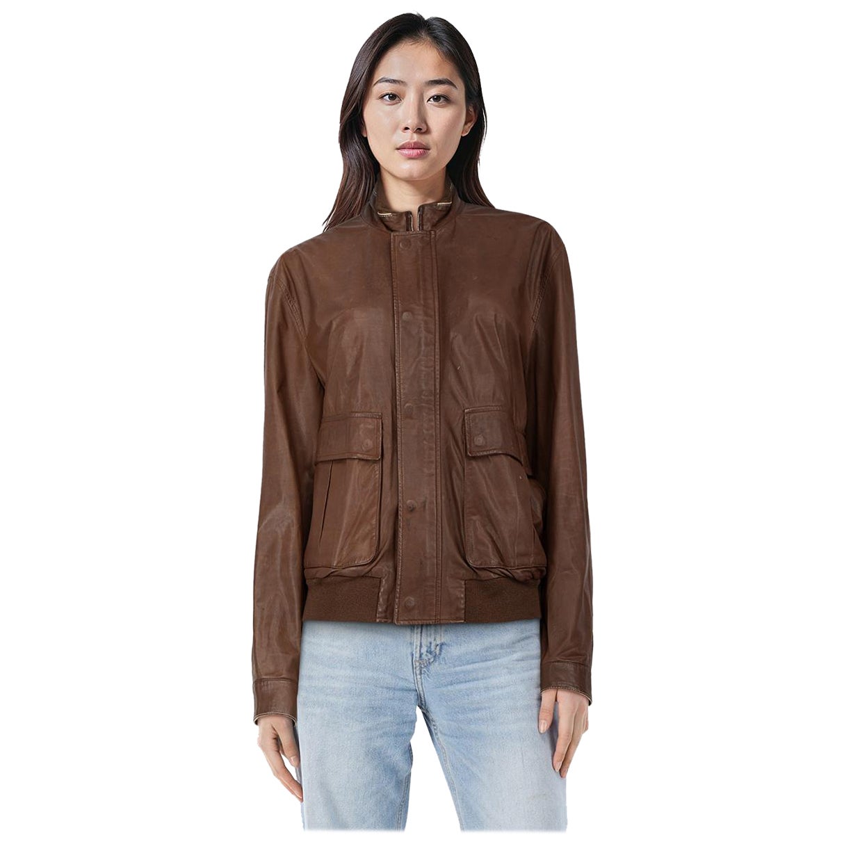 Ermenegildo Zegna Brown Leather Concealed Zip Jacket Size XXL For Sale