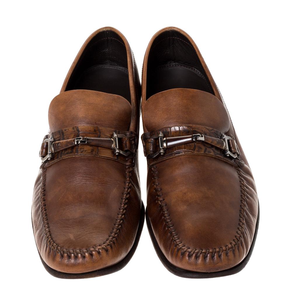 Ermenegildo Zegna Mocasines Slip On de Piel Marrón Horsebit Talla 42.5 Negro